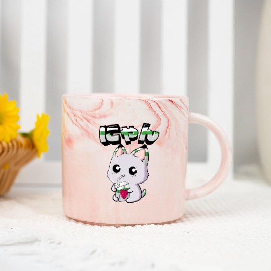 Demiromantic Pride Kawaii Cat Strawberry Milk Marble Mugs