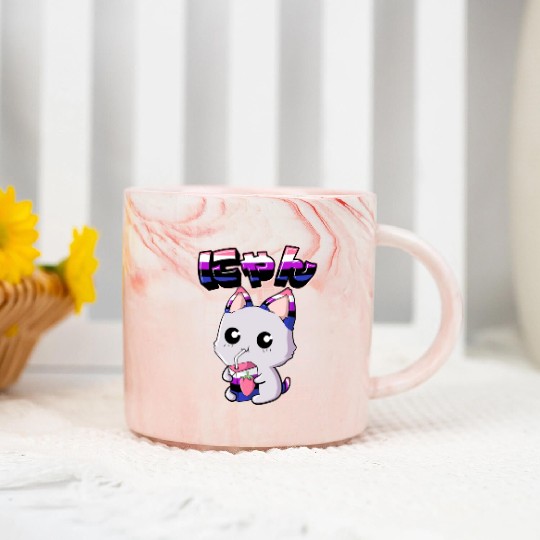 Genderfluid Pride Kawaii Cat Strawberry Milk Marble Mugs