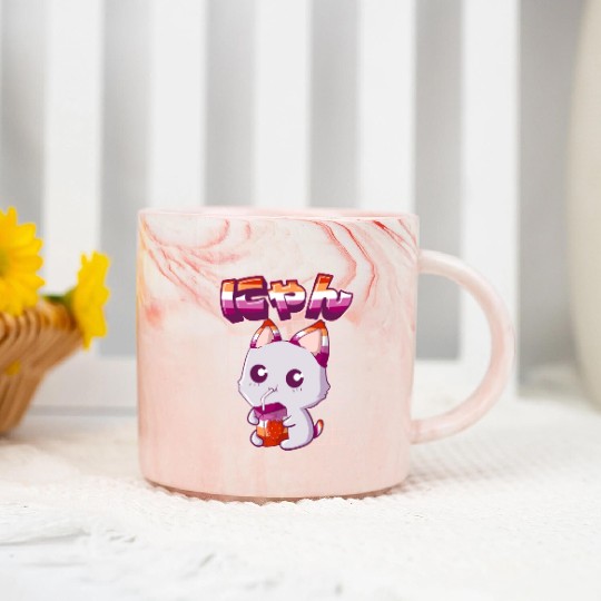 Lesbian Pride Gay Kawaii Cat Strawberry Milk Lesbi Marble Mugs