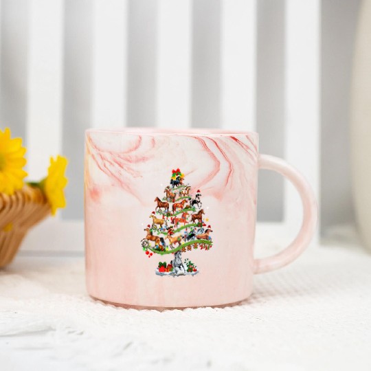 Horse Tree Christmas Candy Cane Gift Ornament Marble Mugs