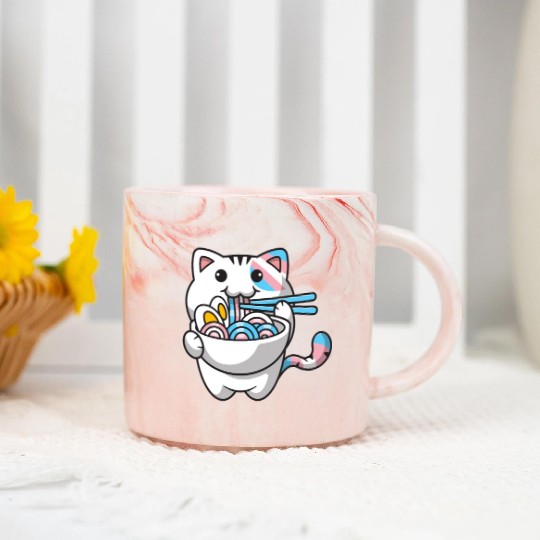 Transgender Pride Kawaii Cat Ramen Noodles Trans F Marble Mugs