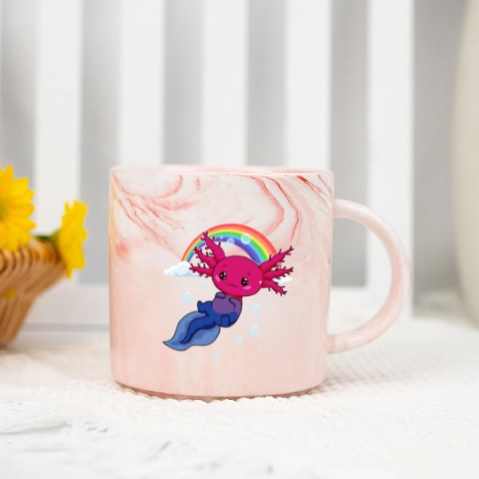 Bisexual Pride Bi Kawaii Axolotl Bisexual Flag Marble Mugs
