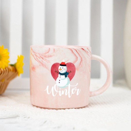I Love Winter, Snow, Cold And Snowman Marble Mugs