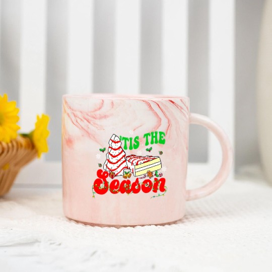 Tis' The Season Christmas Tree Cakes Debbie Groovy Marble Mugs