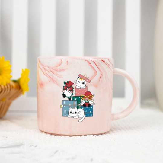 cute gnome and kitty cats on present gift box Marble Mugs