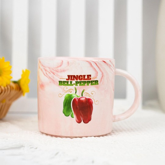 Red And Green Jingle Bell Pepper For Christmas Marble Mugs