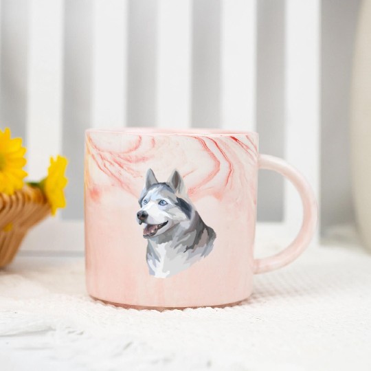 Cute Siberian Husky Dog Watercolor Painting Marble Mugs