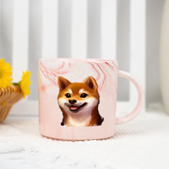 smiling little shiba inu puppy Sticker Marble Mugs