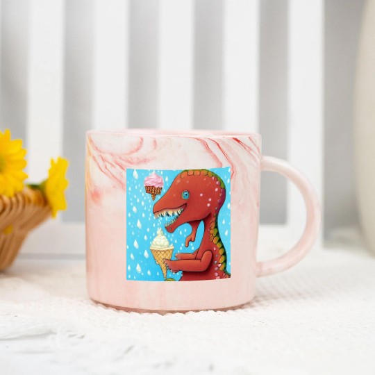 happy dinosaur love ice cream Marble Mugs