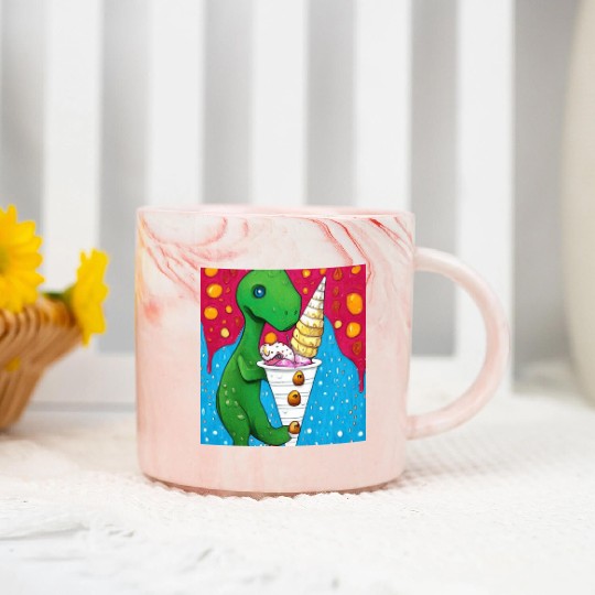 happy dinosaur love ice cream Marble Mugs