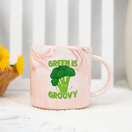 Green Is Groovy Broccoli Vegetable Marble Mugs