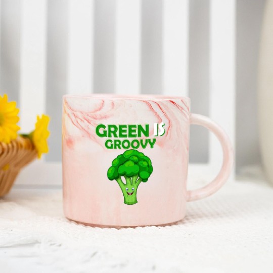 Green Is Groovy Vegetable Broccoli Marble Mugs