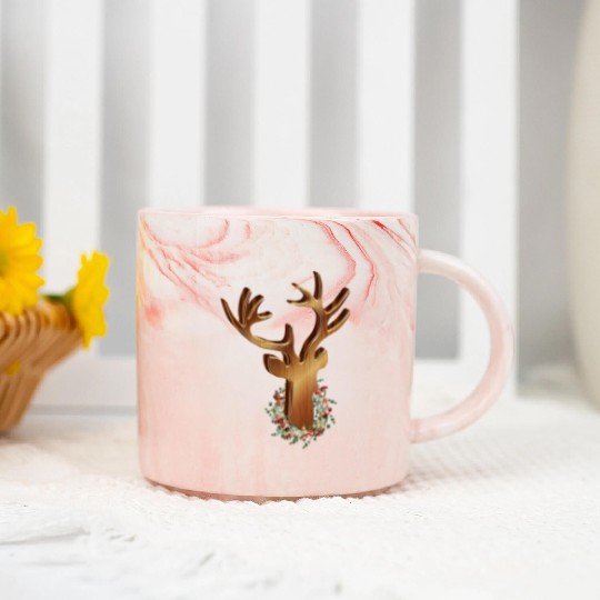 Deer head in wood look with Christmas wreath Marble Mugs