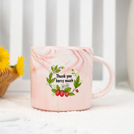 Thank you berry much, cute pun with strawberry Marble Mugs