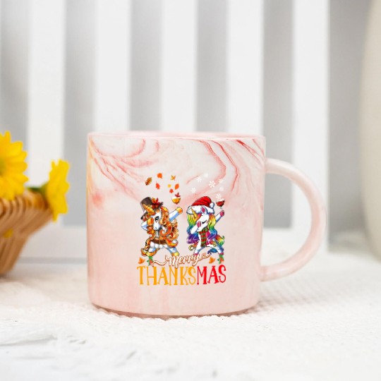Merry Thanksmas funny unicorn Thanksgiving xmas Marble Mugs
