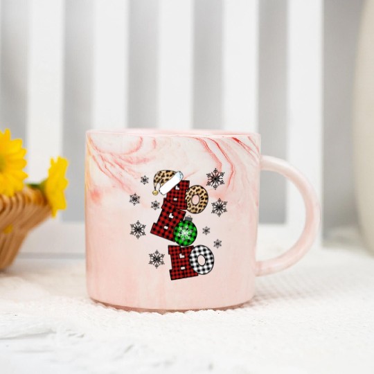 Xmas Christmas Ho Ho Ho Snowflakes Marble Mugs