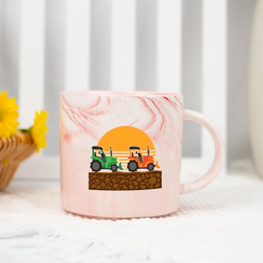 Kids Tractor Lover Farm Vehicles Marble Mugs
