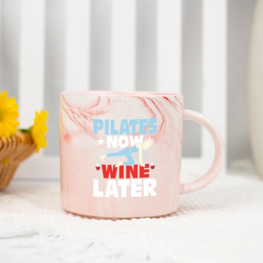 Pilates Now Wine Later Exercise Fitness Marble Mugs