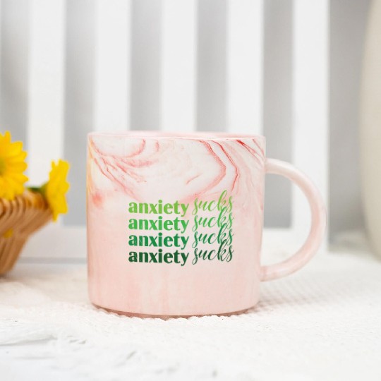 Anxiety Sucks Green Mental Health Marble Mugs