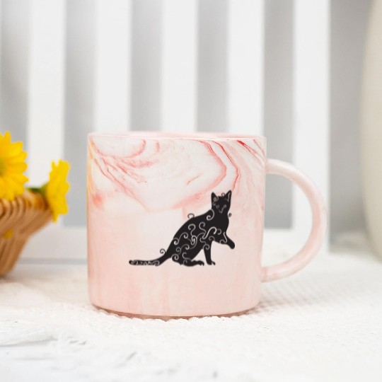 Black magic Cat desk mat , black cat holding on Marble Mugs
