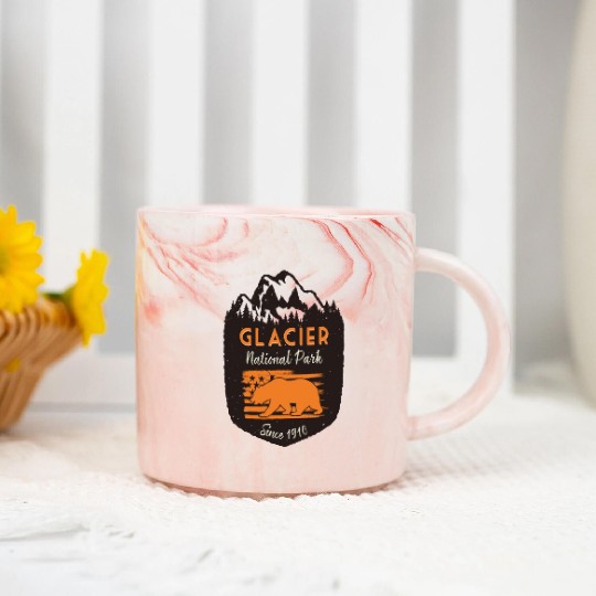 Glacier National Park US Flag Grizzly Bear Marble Mugs