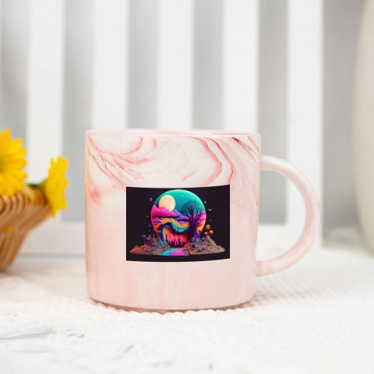 Spooky Full Moon Psychedelic Landscape Paint Drips Marble Mugs