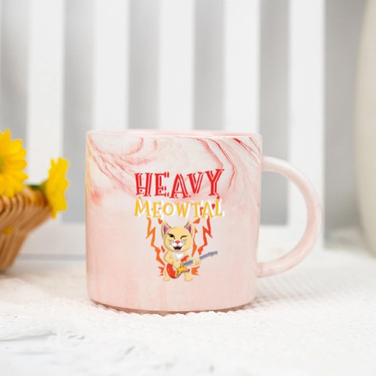 Kawaii Cat Heavy Meow Metal Music Lover Guitar Marble Mugs