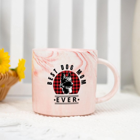 Best Dog Mum Ever German Shepherd Buffalo Plaid Marble Mugs