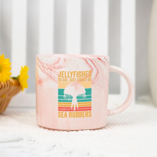 Funny Jellyfish Are Just Stingy Sea Rubbers Retro Marble Mugs