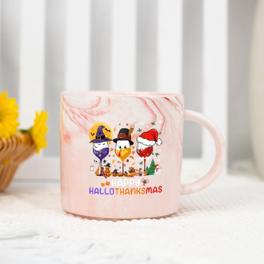 Hallothanksmas Halloween Thanksgiving Christmas Marble Mugs