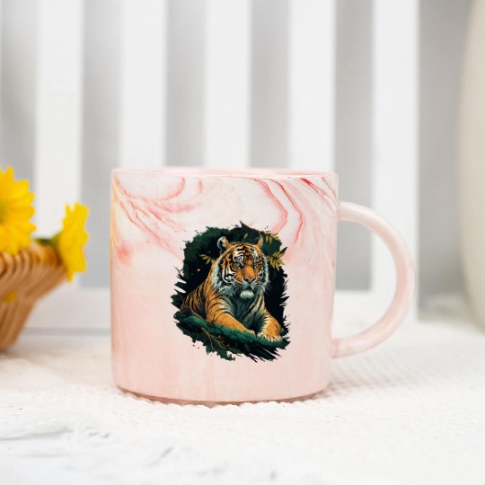 Tiger sitting in Jungle Marble Mugs