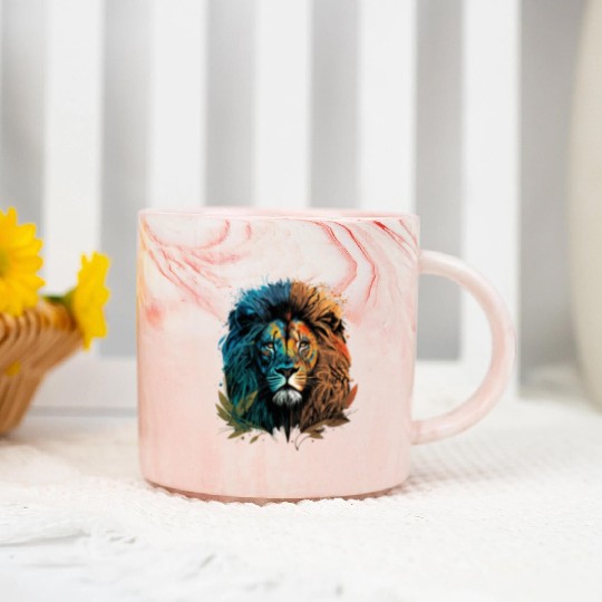 Two Face Lion Marble Mugs