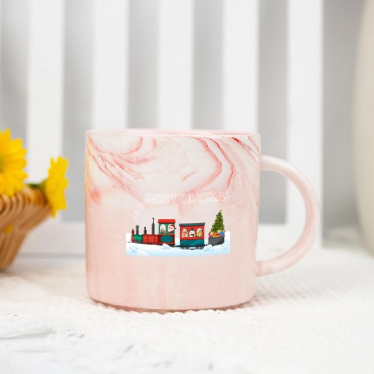 Christmas Steam Train Santa Snowman Tree Marble Mugs