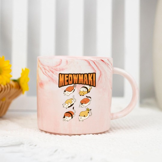 Cat Sushi Meow Design for a Cat Lady or Cat Mom Marble Mugs