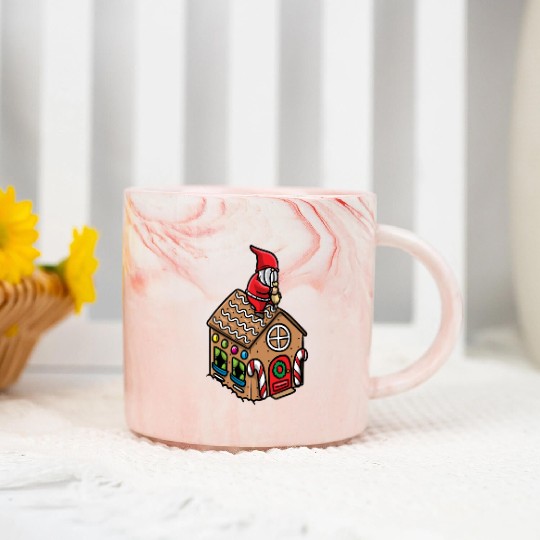 Christmas Gnome Gingerbread House Candy Cane Marble Mugs