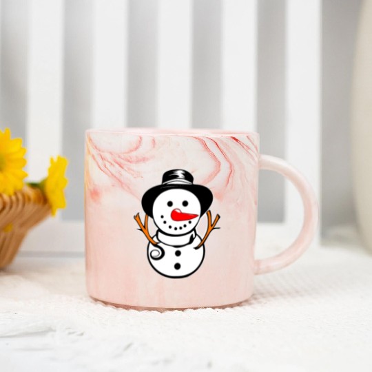 Cute Snowman With Carrot Nose And Hat Marble Mugs