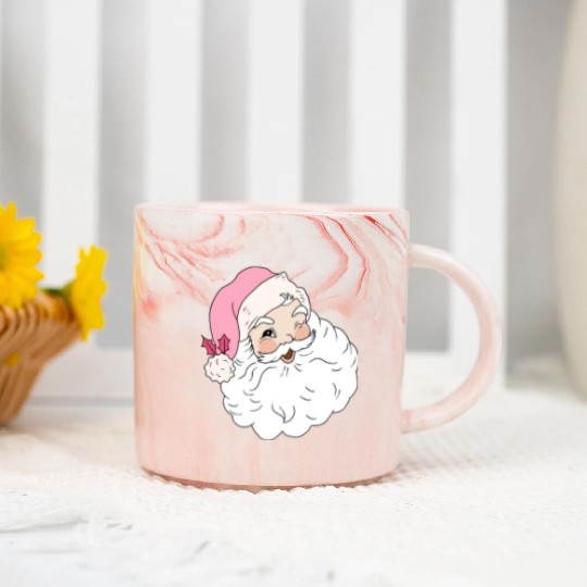 Retro Vintage Pink Santa Claus Marble Mugs