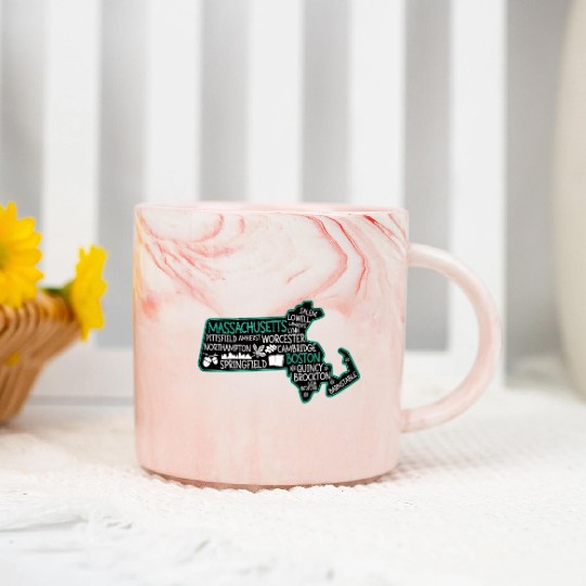 Massachusetts Boston cute map Salem Lowell Lawrenc Marble Mugs