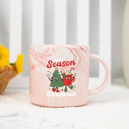 Tis The Season Christmas Tree Coffee Latte Marble Mugs