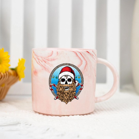 skull santa hat candy cane crew Marble Mugs