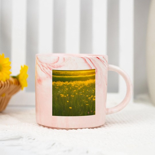 Lovely Yellow Flowers and Green Grass Marble Mugs