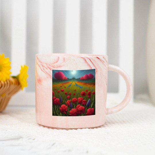 Beautiful Flowers along the Field Road Horizon Marble Mugs