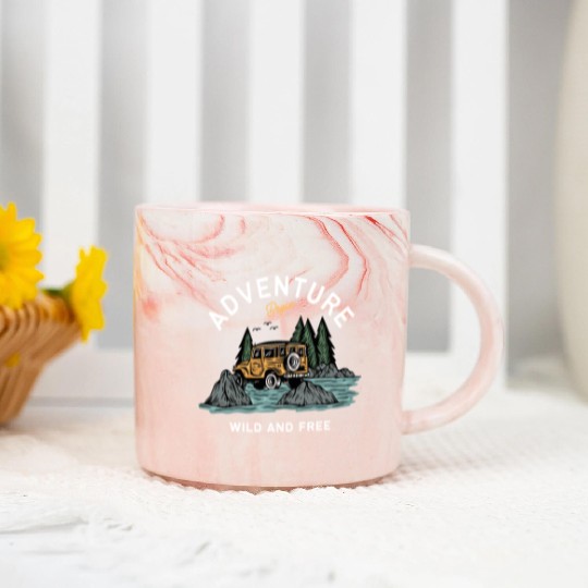 Light Blue Illustration Adventure Marble Mugs