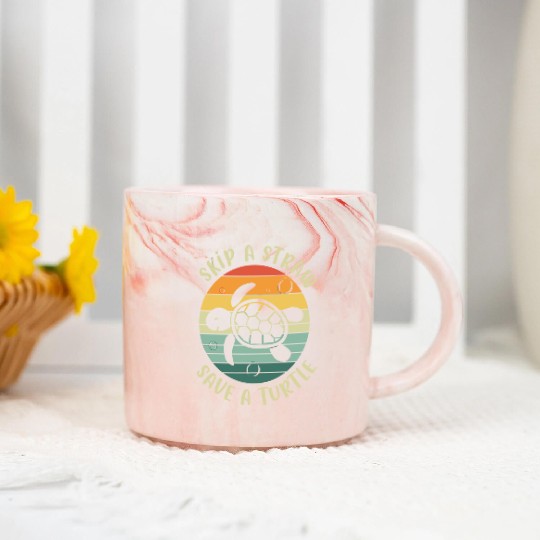 Skip A Straw Save A Turtle Retro Sunset Sea Turtle Marble Mugs