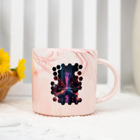 New York Vaporwave Aesthetic Retro Style Love NY Marble Mugs