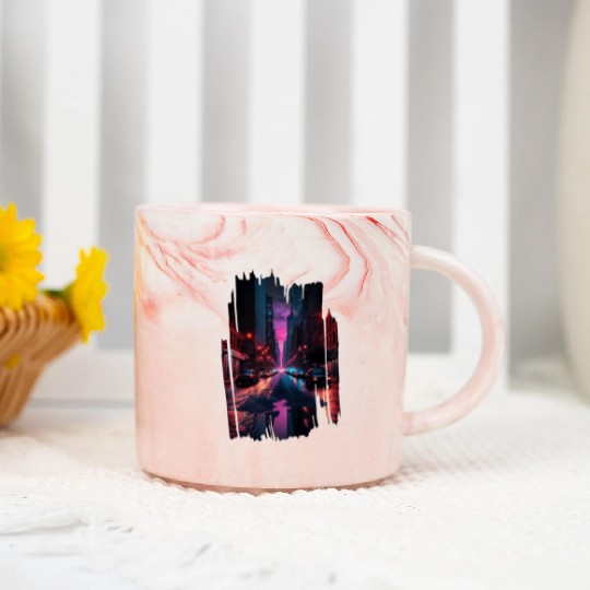 New York Vaporwave Aesthetic Retro Style Love NY Marble Mugs