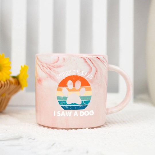 Retro Vintage Sorry I'm Late I Saw A Dog Dogs Love Marble Mugs