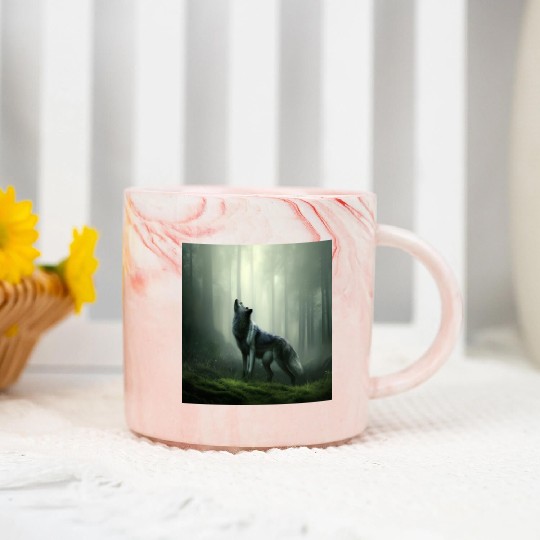 Howling wolf at midnight Marble Mugs