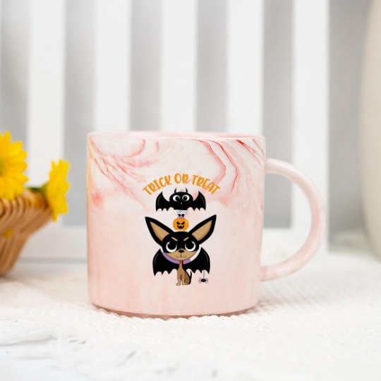 Trick-or-treating Vampire Chihuahua with Bat Marble Mugs