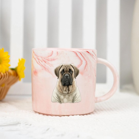 Festive English Mastiff in a Christmas Sweater Marble Mugs